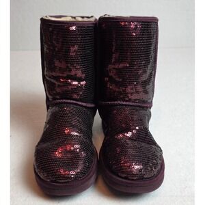 Rare UGG Australia Classic Short Sparkle Sequin Boot Purple Burgundy 100673 Sz 7